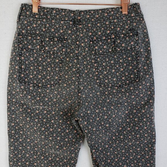American Eagle Mom Jeans Mini Floral Print Button Fly Tapered Utility sz 10 Long - Picture 11 of 11